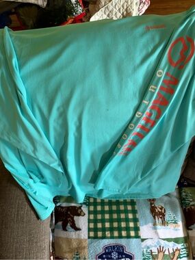 Magellan Outdoors Kids Long-Sleeve Tee in Aqua with Coral Logo
